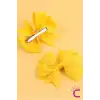 2li Kız Çocuk Grogren Saten Fiyonk Toka Seti Sarı - Fiyonklu Kurdele Klips Pens Saç Tokası