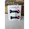 2li Pembe Kurdele Fiyonklu Siyah Kemik Tasarım Pens Toka - Sevimli Kedi Köpek Tokası Saç Aksesuarı
