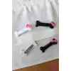 2li Pembe Kurdele Fiyonklu Siyah Kemik Tasarım Pens Toka - Sevimli Kedi Köpek Tokası Saç Aksesuarı