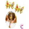 2li Retro Sallanan Kelebek Toka Renkli Boncuklu Gold Metal - Hareketli Kanatlı Kelebekli Saç Tokası
