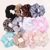 2li Saten Bej & Açık Gri Orta Boy Scrunchie Simit Toka - Renkli Lastikli Saç Topuz Tokası