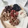 2li Saten Kahve & Bakır Orta Boy Scrunchie Simit Toka - Günlük Renkli Lastikli Saç Toplama Tokası