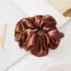 2li Saten Kahve & Bakır Orta Boy Scrunchie Simit Toka - Günlük Renkli Lastikli Saç Toplama Tokası