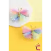 2li Zarif Gökkuşağı Renkli Tül Kelebek Toka Seti 5cm - Kız Çocuk Bebek Kelebekli Pens Saç Tokası