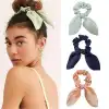 3lü Fular Scrunchie Fularlı Saç Lastiği - Kadın Fularlı Fiyonk Toka Lastikli Saç Tokası Renk-1