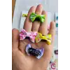 4lü Çiçekli Fiyonk Saçsız Kız Bebek Tokası 4cm - Kurdeleli Az Saçlı Yenidoğan Saç Toka Seti Klipsi