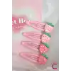 4lü Çilekli Çıt Çıt Kız Çocuk Toka Seti Pembe - Yumuşak Çıtçıt Bebek Saç Tokası Çıtçıtlı Toka