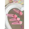 4lü Çilekli Çıt Çıt Kız Çocuk Toka Seti Pembe - Yumuşak Çıtçıt Bebek Saç Tokası Çıtçıtlı Toka