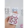 4lü Dolgu Simli Kırmızı Yıldız Çıt Çıt Toka Seti - Kabartmalı Yıldızlı Çıtçıtlı Saç Tokası Metal