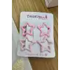4lü Kaplamalı Mat Pembe & Koyu Pembe Yıldızlı Çıtçıtlı Toka Seti - Kız Çocuk Yıldız Yan Saç Tokası