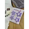 4lü Sevimli Noktalı Yıldızlı Çıtçıt Toka Seti Mor Lila - Renkli Yıldız Kız Çocuk Çıt Çıt Saç Tokası