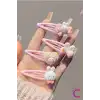 4lü Tavşanlı Kalpli Kurdele Fiyonk Model Çıtçıtlı Toka Seti Pembe - Metal Çıtçıt Yan Saç Tokası