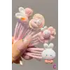 4lü Tavşanlı Kalpli Kurdele Fiyonk Model Çıtçıtlı Toka Seti Pembe - Metal Çıtçıt Yan Saç Tokası