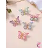 5li Mor Pembe Mavi Degrade Silikon Dolgu Kanatlı Kelebek Toka Seti - Kelebekli Mini Pens Saç Tokası