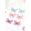 6lı Hareketli Renkli Kelebek Toka Seti 5cm - Tül Kanatlı Taşlı Kelebekli Toka Pens Klips Saç Tokası