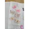 6lı Özel Seri Tül Kanatlı Taşlı Kelebek Toka Seti 5cm - Hareketli Renkli Kelebekli Pens Saç Tokası