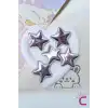 6lı Parlak PU Deri Yıldız Pens Saç Tokası Seti Gümüş - Renkli Yıldızlı Toka Çocuk Saç Süsü Aksesuar