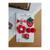 5li Kırmızı Çilek Ponpon Fiyonklu Saçsız Bebek Tokası - Hediyelik Yılbaşı Az Saçlı Bebek Toka Seti