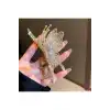 Zarif Zirkon Taşlı Kelebek Gold Metal Kadın Mandal Toka 11cm - Kelebekli Mandallı Saç Topuz Tokası