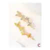 2li Zirkon Taşlı Gold Kelebekli Kıstırmalı Yan Saç Tokası 6cm - Modern Topuz Tokası Klipsli Toka