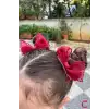 2li Bordo Kırmızı Kurdele Fiyonk Pens Toka Seti 9cm- 23 Nisan 29 Ekim Cumhuriyet Bayramı Saç Tokası