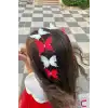 6lı Kırmızı Beyaz Taşlı Hareketli Tül Kelebekli Pens Toka Seti 5cm- 23 Nisan 29 Ekim Bayramı Tokası