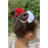 2li Kırmızı Beyaz Kurdele Çiçekli 23 Nisan Lastikli Topuz Tokası 7cm - 29 Ekim Bayramı Saç Tokası