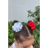 2li Kırmızı Beyaz Kurdele Çiçekli 23 Nisan Lastikli Topuz Tokası 7cm - 29 Ekim Bayramı Saç Tokası