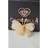 2li Soft Bej Tül Kanatlı Gold Detaylı Kelebek Toka Seti 5cm - Kelebekli Toka Pens Klips Saç Tokası