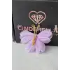 2li Mor Tül Kanatlı Gold Detaylı Kelebek Toka Seti 5cm - Kelebekli Toka Pens Klips Saç Tokası