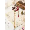 Tavus Kuşu Sallantılı Pembe Taşlı Vintage Japon Saç Topuz Tokası 16cm - Metal Saç Topuz Çubuğu