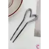 Antrasit Gri Kalpli Şık Kadın Metal Saç Topuz Tokası 13cm - Modern Topuz Çubuğu Metal Çubuk Toka