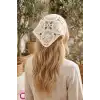 Çiçek Motifli Örme Bohem Üçgen Bandana Ekru - Hediyelik Yazlık Plaj Tatil File Örgü Saç Bandanası