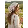 Retro Bohem Tarz Gül Kurusu Papatya Püsküllü Crochet Bandana - El Örgüsü Örme Üçgen Saç Bandanası