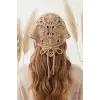 Yazlık Bohem Dairesel Çiçek Motifli Örgü Saç Bandanası Bej - Crochet Delikli File Örme Üçgen Bandana