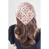 Pastel Tonlu Çiçekli Dantel İşlemeli Bohem Örme Üçgen Bandana - Hediyelik Yazlık Örgü Saç Bandanası