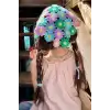 Kadın Genç Kız Çocuk Gökkuşak Renkli Çiçekli Bohem Örgü Saç Bandanası - Yazlık Örme Üçgen Bandana