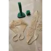 Minimal Bohem Bej Çiçek Motifli Yarım Tarz Örgü Saç Bandanası - Yazlık Delikli File Örme Saç Bandı
