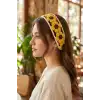 Sıralı Sarı Ayçiçeği Motifli Yazlık Yarım Tarz El Örgüsü Bandana - Dantel İşlemeli Örme Saç Bandı