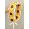 Sıralı Sarı Ayçiçeği Motifli Yazlık Yarım Tarz El Örgüsü Bandana - Dantel İşlemeli Örme Saç Bandı