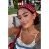 Bordo Saten Puantiyeli Fular Saç Bandanası - Retro Vintage Kadın Aksesuarı Saç Bandı