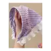 Mor Beyaz Pötikare Fırfırlı Bohem Taçlı Bandana - Çocuk Kadın Saç Bandı Toka Üçgen Saç Bandanası