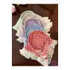 Mor Beyaz Pötikare Fırfırlı Bohem Taçlı Bandana - Çocuk Kadın Saç Bandı Toka Üçgen Saç Bandanası