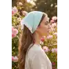 Yeşil Beyaz Pötikare Fırfırlı Bohem Taçlı Bandana - Çocuk Kadın Saç Bandı Toka Üçgen Saç Bandanası