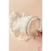Kadın Beyaz Dantelli Tül Taç Bandana Vintage Saç Bandı Toka - Japon Kore Üçgen Taçlı Saç Bandanası