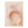 Kadın Dantelli Tül Pembe Taç Bandana Vintage Saç Bandı Toka - Japon Kore Üçgen Taçlı Saç Bandanası