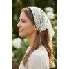 Mint Yeşili Çiçekli Beyaz Dantelli Yazlık Bohem Taç Bandana - Üçgen Saç Bandanası Saç Bandı Toka