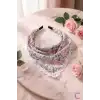 Pembe Lila Çiçekli Beyaz Dantelli Yazlık Bohem Taç Bandana - Üçgen Saç Bandanası Saç Bandı Toka