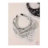 Pembe Lila Çiçekli Beyaz Dantelli Yazlık Bohem Taç Bandana - Üçgen Saç Bandanası Saç Bandı Toka