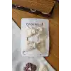 Rustik Keten Dokulu Pastel Bej Kurdele Fiyonk Toka Seti 6cm - Kumaş Kaplı Klips Pens Yan Saç Tokası